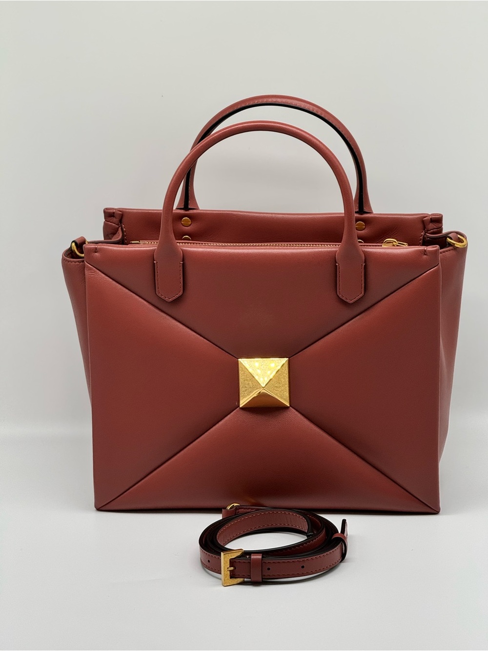 Valentino One Stud Top-Handle Tote with Gold Pyramid Detail